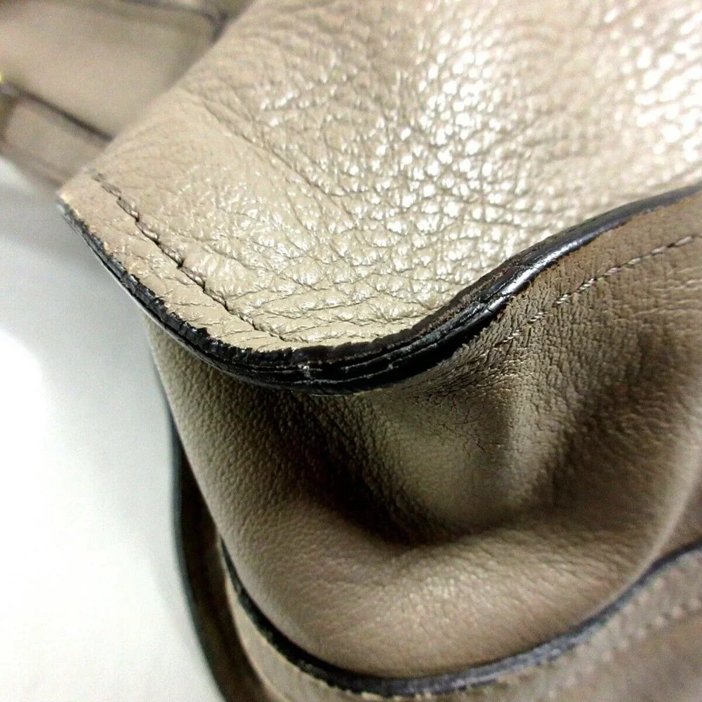 Auth Chloe Marcie Gray Beige Leather Handbag